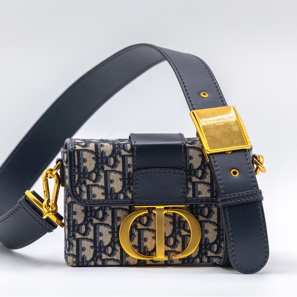 Dior Blue and Gold Crossbody Bag with Structured Design